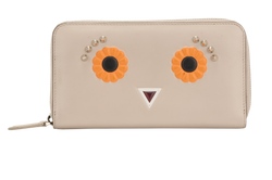 Fendi Owl Long Wallet, Leather, Beige, MII, 2*